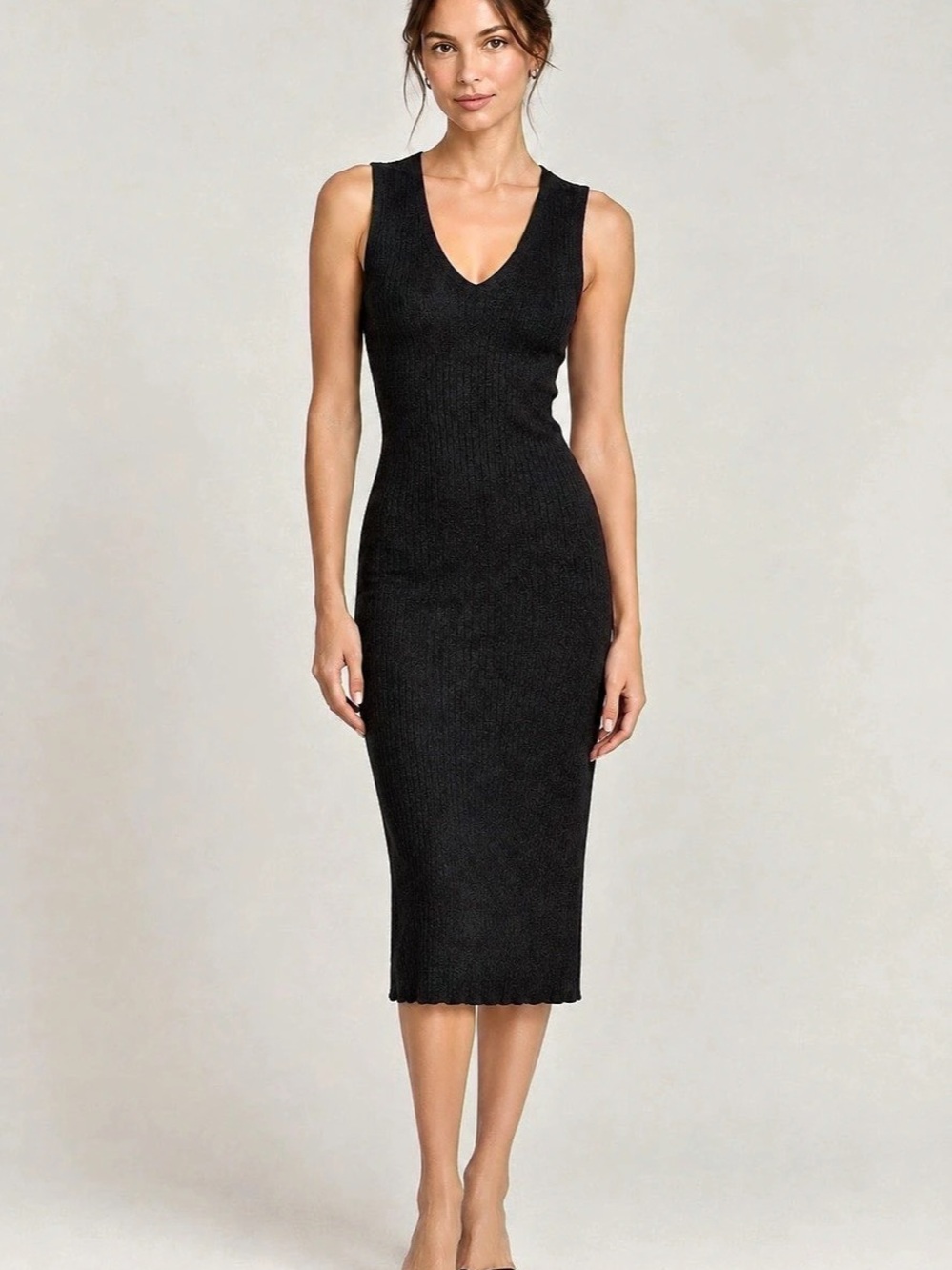 New Helmut Lang Ribbed Twist back Dress Black Midi Dress Size Small